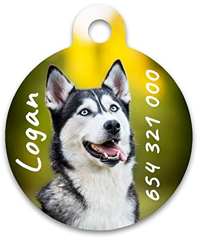 Chapa Perro Gato Personalizada con Foto y Texto Placa Identificativa Mascota Impresa (Redondo)