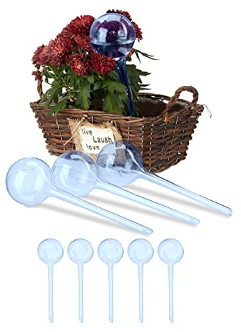 Relaxdays Bevattningskulor, set om 9, H x D: 28 x 8 cm, törstkulor för | Törstkulor för växter, 250 ml plast, gjutboll