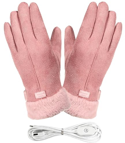 Heated Gloves for Women - Electric Rechargeable USB Winter Gloves, Split Finger Waterproof Thermal Cycling Gloves for Outdoor (Pink)
