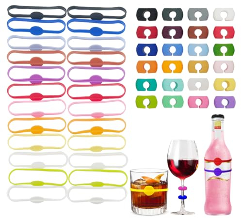 WWYSSZ Segna Bicchieri Calici, 48 Pezzi Segna Bicchiere Riutilizzabili Segnabicchieri Colorati Silicone,24 Colori Identificatore del Bicchiere di Vino, per Varie Tazze, per Feste,Bar,Natale,Matrimoni