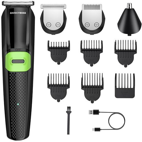 BarberBoss Kit de toilettage tout-en-un pour hommes : tondeuse à barbe, cheveux, nez et visage, tondeuse sans fil polyvalente pour un soin complet, corps pour hommes