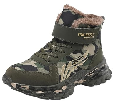 Mooyii Kinder Winterschuhe Jungen Winterstiefel Desert Camo Combat Boots Kampfstiefel Militär Bundeswehr Patrol Einsatzstiefel Trekking Wanderstiefel Outdoor Kinderschuhe