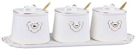 XUEXUDO Scatola per spezie Barattoli per condimenti Scatola per Sale Barattoli per spezie in Ceramica nordica Set di scatole per condimenti Organizzatore per condimenti in Porcellana con Coperchio