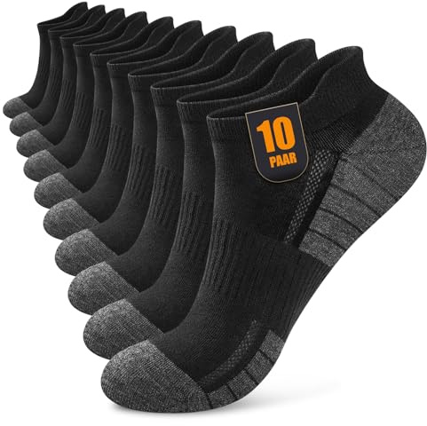 Effeet 10 Paires Chaussettes Basses Homme Femme, Socquettes Coton Courtes Respirantes Antidérapantes, Sport Running Unisexe Noir 47-50