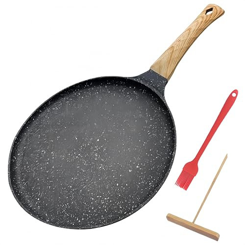 HJYDGJ Poêle à crêpes, antiadhésives, à induction, compatible avec poêle plate, pancake, jambon de palais avec répartiteur de pâte, poêle antiadhésive, poêle à omlettes, avec pinceau à huile