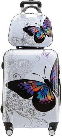 BEIBYE Butterfly 2060 4tlg Reisekoffer Trolley Hartschalen Kofferset (L-66cm+Beautycase)