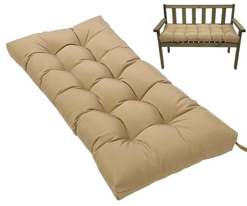 Garden Seat Cushions Waterproof 130x50cm, 8cm Thick Swing Seat Cushions 2 3 Seater with Non-slip Straps,Bench Cushion Outdoor Indoor for Garden Furniture,Bench Seat Pads,Khaki