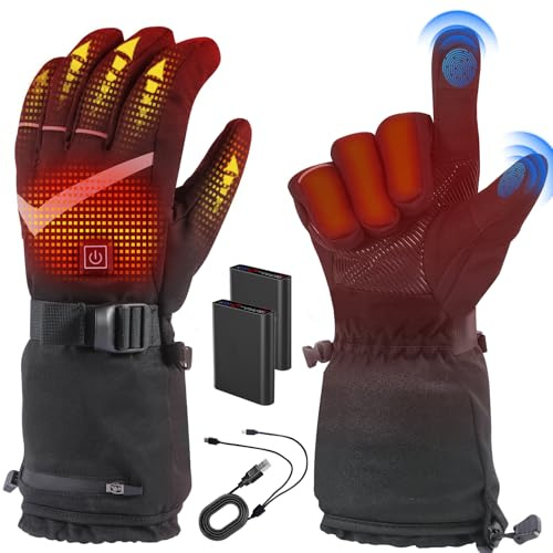 Beheizbare Handschuhe Herren Damen,Beheizte Handschuhe mit 5000mAh*2 7.4V Akku 4 Heizstufen, Wiederaufladbare Winter wasserdichte Handwärmer Handschuh Beheizbar für Wintersport, Skifahren (M)