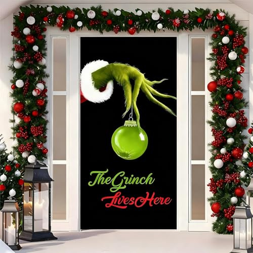 90x200 cm Cubierta de Puerta Navidad, Decoración Navideña para Interior y Exterior, Pancarta de Tela Colgante para Puerta de Entrada, Adorno de Fiesta Navideña (D)