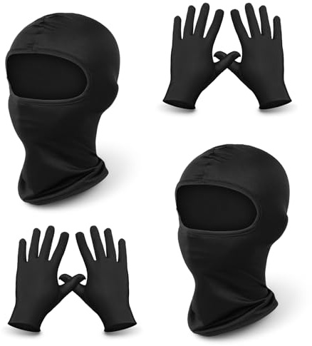 Alaoo Varm vintervindtät balaclava, svart balaclava keps, ansiktslös mask med handskar solglasögon, elastisk andningsbar mask för jul karneval fest skidåkning motorcykel cykling, 6 st
