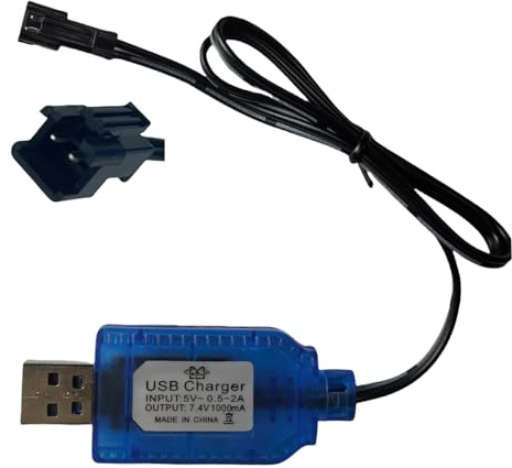 7.4V Lipo Battery RC USB Charger Cable with SM-2PIN Plug Compatible RC Car/RC Plane/RC Tank/RC Boat and Other Remote Control Toys for USB Charger with Battery Protection (1, Blue)