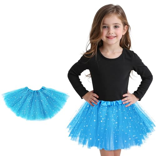 Zando Sparkle Stars Sequins Light Blue Tutu Girls Blue Tutu for Toddler Girls Kids 3 Layers 2-8 Years Halloween Princess Soft Puffy Tulle Ballet Dance Skirt Birthday Party