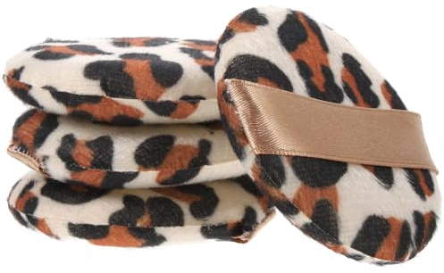 Cabilock Houppettes à Poudre Motif Léopard 4 Pièces, Grand Format Rond, Mousse Douce pour Maquillage Visage, Coussin Cosmétique pour Application Poudre, Outil Maquillage Femme Usage