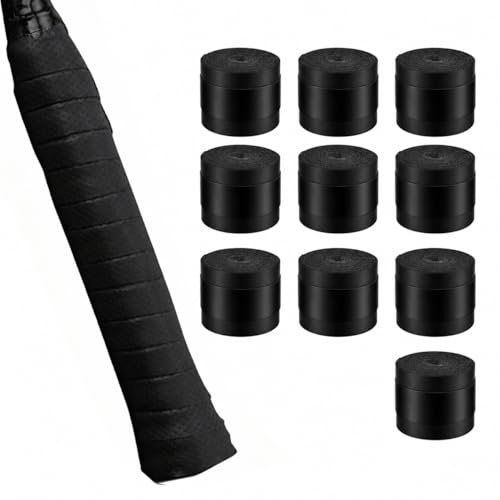 MewHunk 10PCS Raquette Grip Surgrip, Noir, Overgrip Absorbant pour Tennis Badminton Squash, Bande Grip Raquette Confortable, Ruban Poignée Sport pour Raquette et Accessoires de Pêche.