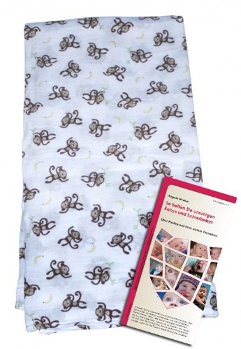 Lampiphant® Mulltuch zum Pucken - Extra groß - Design: Äffchen und Bananen