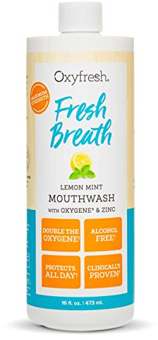 Oxyfresh Lemon Mint Fresh Breath Mouthwash – Bad Breath Treatment – SLS & Fluoride Free – Alcohol Free, Gentle Nonburning with Xylitol & Essential Oils – 16 Fl Oz