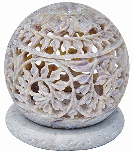 StarZebra Hand Carved Tealight Holder Sphere Shaped Made From Soapstone With Intricate Tendril Openwork Floral Decorative Lantern Decorate Your Home With This Amazing Tea Light Holder