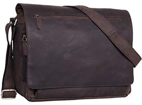 STILORD Jan Vintage Sacoche en Cuir pour Ordinateur Portable 15,6 Pouces Sac Bandoulière Besace Sac Messager Élégant Serviette Couleur:Marron - foncé pâle