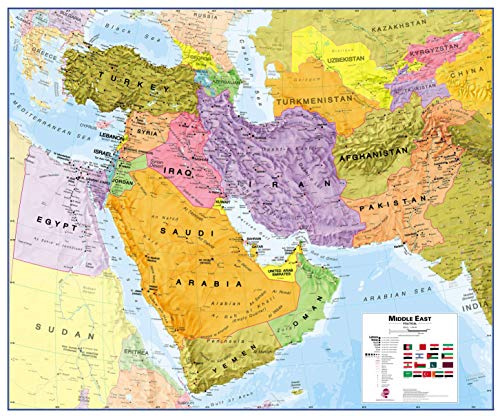 Middle East Political Wall Map Laminated 27 x 33 in