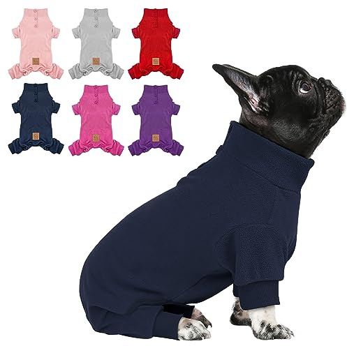cyeollo Dog Pajamas Fleece Pjs Thermal Stretchable Dog Onesie Winter Jumpsuit for Small Dogs Warm Pet Cold Weather Coats, Navy M