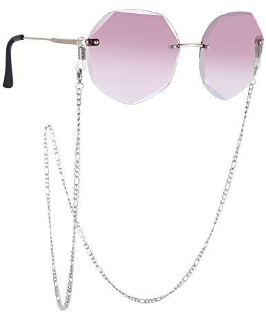 TEAMER Edelstahl Perlen Brillenkette Sonnenbrille Box Ketten Brillen Schnur Brillen Hals Strap für Frauen, Figarokette - Stahl, Einheitsgröße