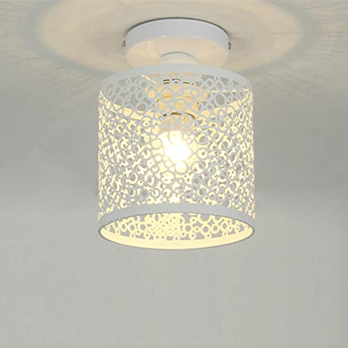 Lámpara de Techo Vintage, Lámpara de Techo Metal Diseño de Jaula de Hierro E27 Iluminación de Techo, Lampara Colgante Interior Montaje Semi Flush para Dormitorio Cocina Sala de Estar Comedor (blanco)