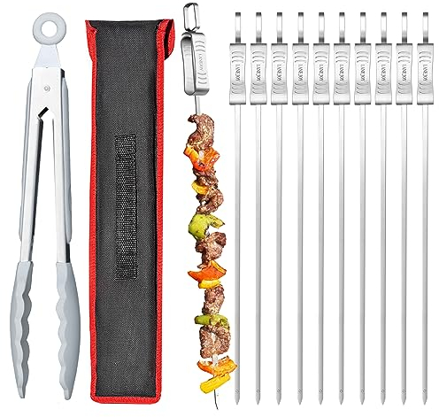 LANEJOY Grillspieße Edelstahl Set mit Schieberegler (10 Stück, 43cm), Grillspieß für Fleisch, Gemüße und Vegane Alterantiven, Grill-Zubehör für Barbecue im Freien und Garten