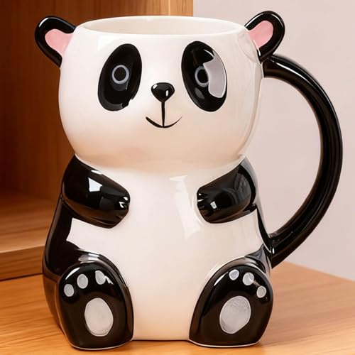 Arawat söt panda-kaffekoppar med lock och sked, kawaii-kopp, pandatryck, 400 ml, keramikkopp, 3D-djurmugg, födelsedagspresent för kvinnor, män, flickor, panda-älskare