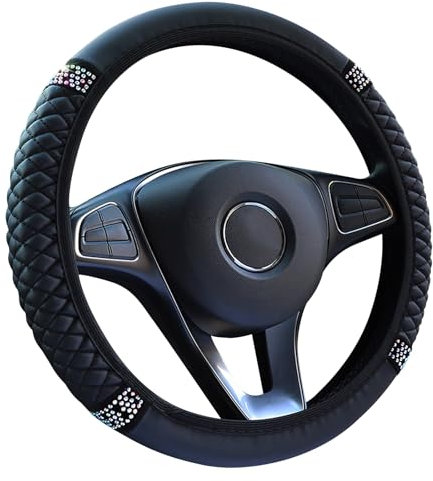 VidFair Steering Wheel Cover,Universal Size M 37-38cm /14.5-15inch Bling Soft Microfiber Leather Auto Elastic Steering Wheel Protector,Car Accessories for Most Cars Black