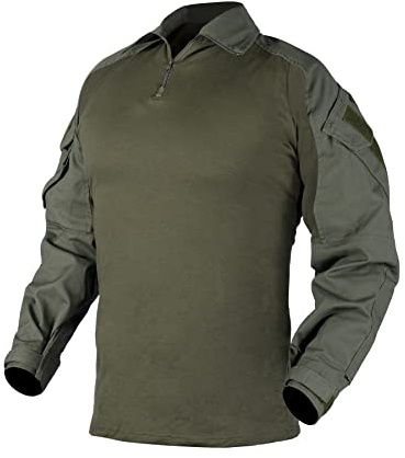 IDOGEAR G3 Combattimento Camicie con gomitiere 1/4 Zipper Manica Lunga Camicie tattiche Militari Top Uomo/Donna (Ranger Green, Large)