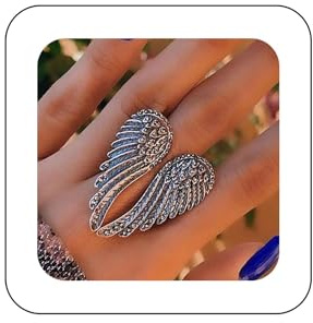 Xduargs Punk Ángel Ala Dedo Anillo Vintage Pluma Ala Envoltura Anillo Abierto Gótico Plata Ala Abierta Nudillo Anillo Ajustable Ángel De La Guarda Apilamiento Anillo De Joyería Para Mujeres Y Niñas