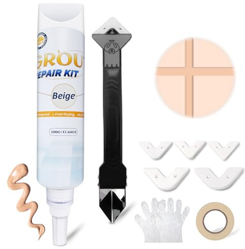SZ-KARIDGE Juego de reparación de juntas de azulejos, 500 g, sellador de juntas para reparación y renovación de azulejos, con espátula de reparación 3 en 1, impermeable, para ducha, baño, cocina,