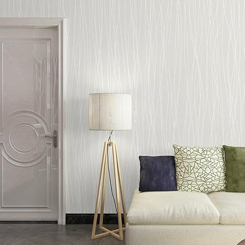 Pamatio Beige White Striped Texture Wallpaper, Modern Minimalist Feature Lines Embossed Pattern, Non-Woven Wall Decor for Bedroom Living Room Home Backgroud Corridor, 9.5m x 0.53m