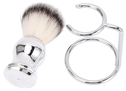 Blaireau de Rasage en Métal avec Support, Poils D'animaux Synthétiques, Ensemble de Soins de Barbe Léger et, pour le Toilettage, les Voyages et les Hôtels