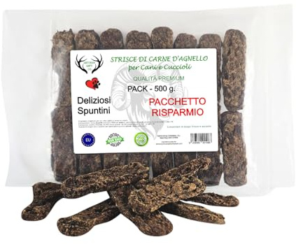 ARTISAN GIFT CO Premios de Entrenamiento Naturales para Perros – 100% Carne Sabrosa Deshidratada, Apto para Dieta Barf - Tiras de Carne de Cordero - 500gr