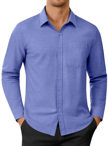 J.VER Oxford Shirts for Men Fashion Long Sleeve Non Iron Regular Fit Smart Casual Work Business Wedding Dress Shirt with Pocket Classic Blue 3XL