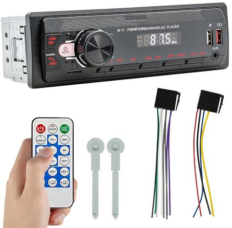 Autoradio Bluetooth 5.0 - Radio de voiture Bluetooth - Avec kit mains libres - FM/7 couleurs - 1 DIN avec 2 ports USB/AUX/lecteur MP3 - Prise en charge iOS / Android