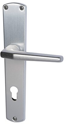 Alpertec 40401010PO Aluminium Phil-LS Langschildgarnitur für Wohnungseingangstüren in Silber eloxiert PZ 72 MM Drückergarnitur Türdrücker Türbeschläge Neu, edelstahlfarben, für Badezimmertüren