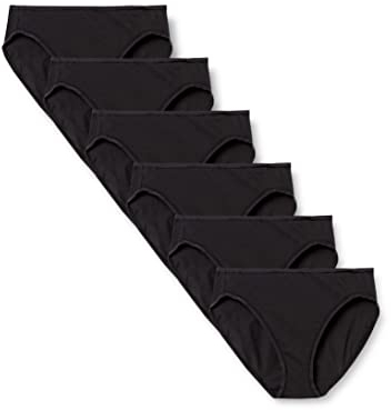 Amazon Essentials Damen Slip Aus Baumwolle Mit Hohem Beinausschnitt (In Übergröße Erhältlich), Atmungsaktiv, 6er-Pack, Schwarz, 42