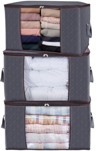 Lifewit Porta Abiti Grande capacità con Manico Rinforzato Tessuto Moderno per Trapunte, Coperte, Biancheria da Letto, Organizzatore Pieghevole Traspirante, Grigio