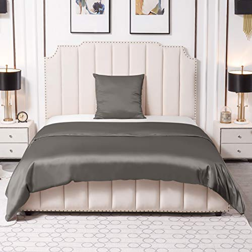 THXSILK Silk Bed Linen, 25 Momme Silk Duvet Cover 135 x 200 cm and 80 x 80 cm Pillowcase, Hypoallergenic Mulberry Silk Bedding Set, Ultra Soft and Smooth, Charcoal