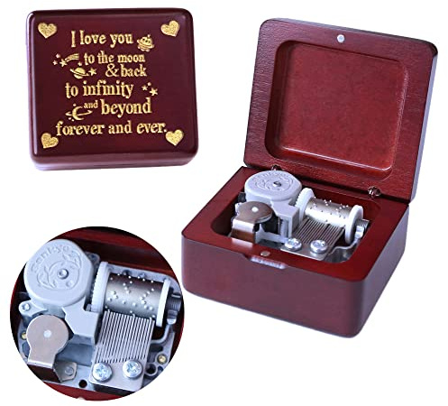 Sinzyo You are My Sunshine Music Box Solid Wood Laser Carving Vintage Gift Musical Boxs for Birthday Valentine's Day Christmas(Wine Red Wooden Box A)