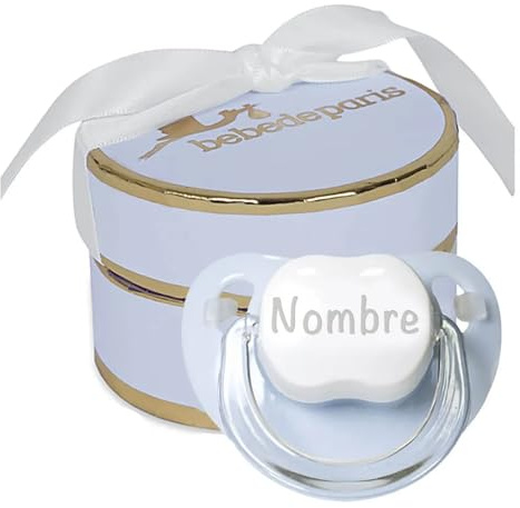 Ciuccio per Bambini Personalizzato con Nome | Regalo Neonato Maschio Femmina 0/6 Mesi | Elegante Scatola Personalizzata | Senza BPA (Suchetti | Blu) | BebeDeParis