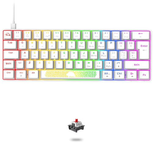LEAVEN T60-60% Mini meccanica tastiera pc da gaming rgb led retroilluminata light up QWERTY - switch rossi lineari Type c Ergonomico piccola Anti-ghosting, per PC Computer Laptop Mac - Bianca