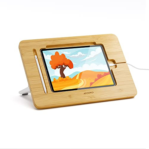 AFOOYO Supporto per tablet regolabile pieghevole portatile da tavolo in legno di bambù Supporto Dock compatibile con iPad Pro 6th/5th/4th Fit iPad Pro 12.9