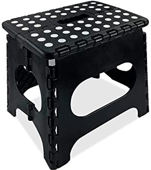 RMTL 11 Inch Durable Plastic & Strong Folding Step Stool With Non Slip Footpad Design & Carry Handle For Adults & Kids | Step Stool | Foldable Stool | Collapsible Step Stool | Fold Up Stool (Black)