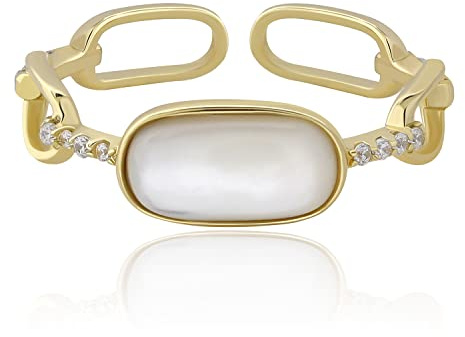 Meissa Bague femme en nacre argent 925 géométrique rectangulaire perle ouverte bague reglable femme empilable en or Bague d'amitié Cadeau pour filles (Or)