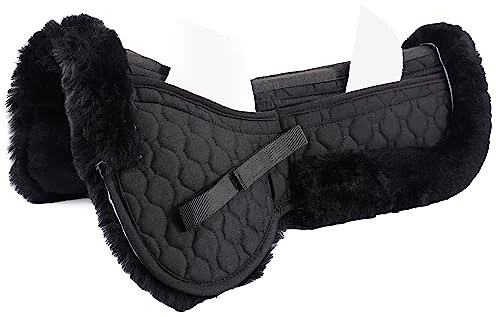 Merauno® Lamb wool half Pad sheep wool Saddle pads with pockets 4 Pieces Felt Inserts Contains Real Lamb wool and Quilted Cotton High Withers Spine Clean (Full, Black Lamb wool+Black Quilted Cotton)
