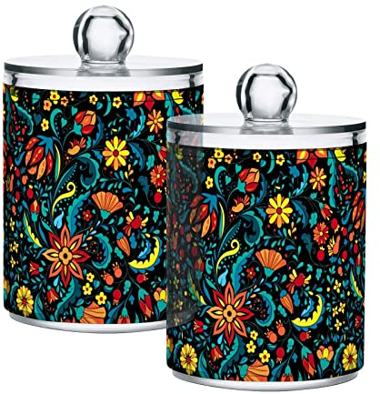 GAIREG Fantasy - Juego de 2 hisopos de algodón y almohadillas de algodón, frascos de boticario, cepillo de dientes para baño, diseño de flores de colores