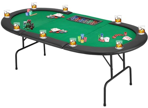 AVAWING Pokertisch Klappbar 9 Spieler, Spieltisch mit Getränkehalter aus Edelstahl,Poker Tisch (Grün)